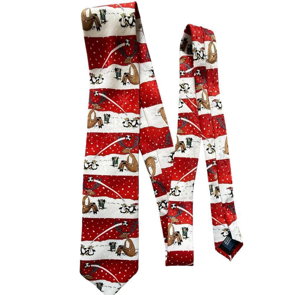 John Ashford Soccer Penguin Reindeer Christmas Tie